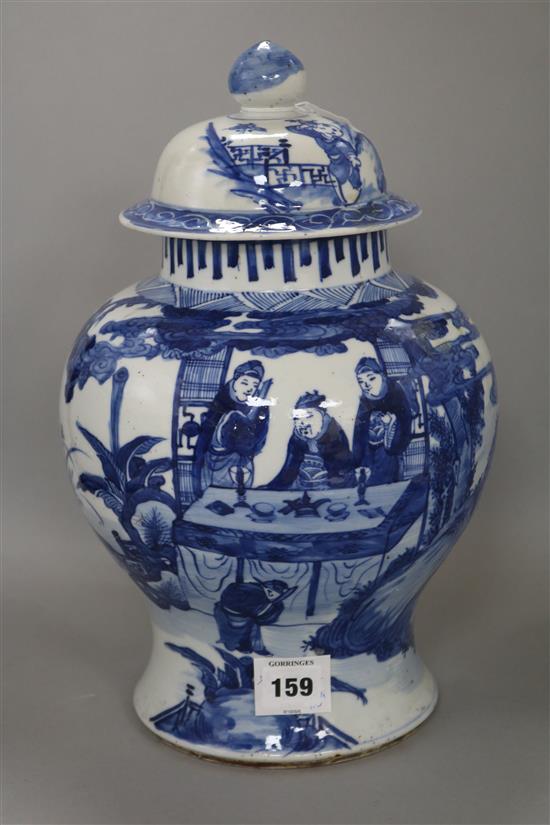 A late 19th century Chinese blue and white vase and cover